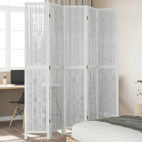 ZNTS Room Divider 5 Panels White Solid Wood Paulownia 358680
