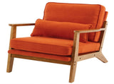 Mid-Century Modern Accent Chair with Wooden Frame - Oak Armrest, Linen-Cotton Burnt Orange 66576481