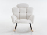 Soft Teddy Fabric Tufted Upholstered Rocking Chair Padded Seat with Headrest For Living Room W1397P227837