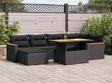 7 Piece Garden Sofa Set with Cushions Black Poly Rattan Acacia 3327506