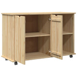 Rolling Cabinet Brown 100 x 39 x 65.5 cm Solid Pine Wood 42032399