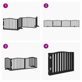 Dog Gate with Door Foldable 4 Panels Black 320 cm Poplar Wood 352225