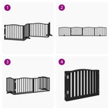Dog Gate with Door Foldable 4 Panels Black 320 cm Poplar Wood 352225