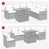 7 Piece Garden Sofa Set with Cushions Grey Poly Rattan Acacia 3327610
