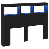 Headboard Cabinet with LED Black Oak 140x17x102 cm 863130