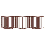 Dog Gate with Door Foldable 6 Panels Brown 300 cm Poplar Wood 352197