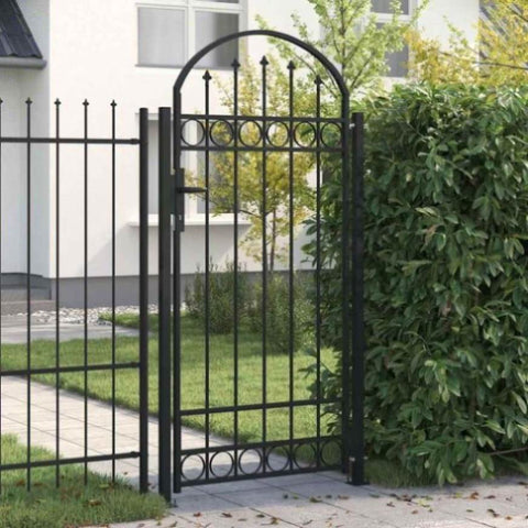 Fence Gate with Arched Top Steel 89x200 cm Black 145750