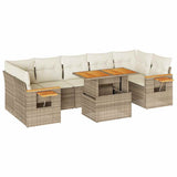 8 Piece Garden Sofa Set with Cushions Beige Poly Rattan Acacia 3327572