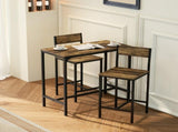 3-Piece Bar Table Set with 2 Stools, Industrial Breakfast Bar Set with Footrest, Backrest for Dining T3398P555127