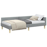 Corner Bed Frame with Headboard Light Grey 90 x 190 cm Fabric 42016109