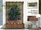 Raised Bed with Drainage Holes, Wood Planter with Trellis for Climbing Plants to Grow Vegetables, T3398P314199
