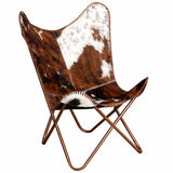 Butterfly Chair Brown and White Real Cowhide Leather 243696