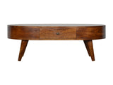 Solid Wood Chestnut Rounded Coffee Table, 2 Drawers, Dark Brown B2743P403121