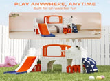 7 in 1 Toddler Slide Set with Basketball Hoop, Climbing Frame, Telescope, Drawing Board, Storage T3398P549474