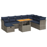 9 Piece Garden Sofa Set with Cushions Brown Poly Rattan Acacia 3327992