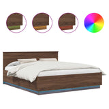 Bed Frame with Headboard Brown Oak 200 x 200 cm Engineered Wood 3408046