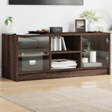 TV Cabinet with Glass Doors Brown Oak 102x37x42 cm 836377