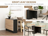 Folding Dining Table, Drop Leaf Table with 2-Tier Shelves, Rolling Casters, for Small Spaces, T3398P329922