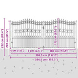 Fence Gate "KAMPEN" with Spear Top Black 394,5x172 cm Steel 151103