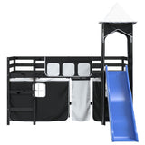 Kids' Loft Bed with Tower without Mattress White&Black 80x200cm 3207069