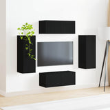 TV Wall Cabinet Set Wall-mounted 4 pcs Black Engineered Wood 3408917