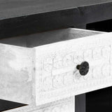 282723 Hand Carved TV Cabinet Grey&White 120x30x40 cm Solid Wood Mango