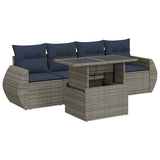 5 Piece Garden Sofa Set with Cushions Grey Poly Rattan Acacia 3326562