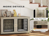 Indoor Dog Crate Furniture End Table with Soft Washable Cushion, Lockable Front Door, for Extra T3398P349635
