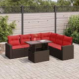 7 Piece Garden Sofa Set with Cushions Grey Poly Rattan Acacia 3326335