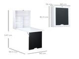 Folding Wall-Mounted Drop-Leaf Table, Convertible Wall Table With Chalkboard and Storage Shelf, T3398P329947