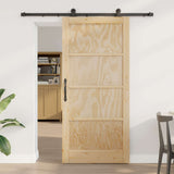 Sliding Door 93 x 202 cm Engineered Wood Natural and Black 3450005