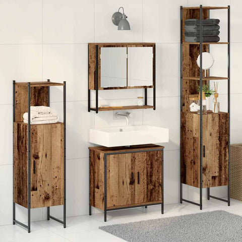 Bathroom Furniture Set with Door 4 pcs Brown 33 x 33 x 185.5 cm 3334412