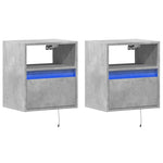 ZNTS Wall-mounted Bedside Cabinets with LED Lights 2 pcs Concrete Grey 3307982