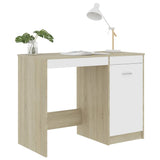 Desk White and Sonoma Oak 100x50x76 cm Engineered Wood 801801