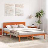Bed Frame with Headboard Wax Brown 200 x 200 cm Solid Pine Wood 872094