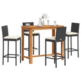 5 Piece Garden Bar Set Black Solid Wood Acacia and Poly Rattan 3295298