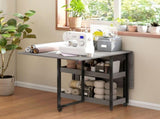 HOMCOM Four-Person Drop Leaf Table - Grey Wood-Effect T3398P549124