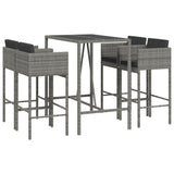 5 Piece Garden Bar Set with Cushions Grey Poly Rattan 3203925