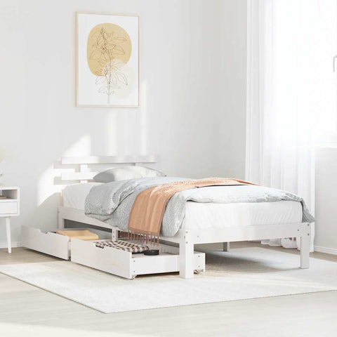 Bed Frame with Drawers without Mattress White75x190 cm 3301995