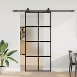 Sliding Door with Hardware Set Black 90x205 cm Tempered Glass 3375973