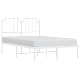 ZNTS Metal Bed Frame with Headboard White 120x190 cm Small Double 373933