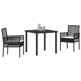 Garden Dining Set with Cushion 3 pcs Black Poly Rattan 3379863