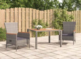 3 Piece Garden Dining Set Grey Poly Rattan&Solid Wood Acacia 3157612