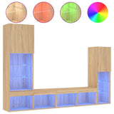 4 Piece TV Wall Units with LED Sonoma Oak Engineered Wood 3216656