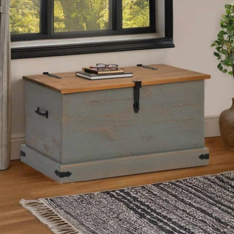 ZNTS Storage Chest HALDEN Grey 91x48x47 cm Solid Wood Pine 4018403