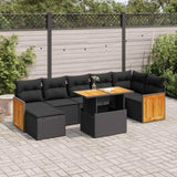 8 Piece Garden Sofa Set with Cushions Black Poly Rattan Acacia 3327737