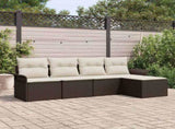 Outdoor Sofa with Cushion 5 pcs Brown Poly Rattan 3345318