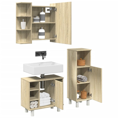 ZNTS 3 Piece Bathroom Furniture set Sonoma Oak Engineered Wood 3324975