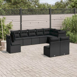 ZNTS 10 Piece Garden Sofa Set with Cushions Black Poly Rattan 3217795