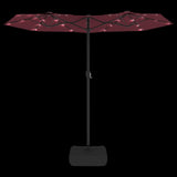 Double-Head Garden Parasol with LEDs Bordeaux Red 316x145 cm 362973